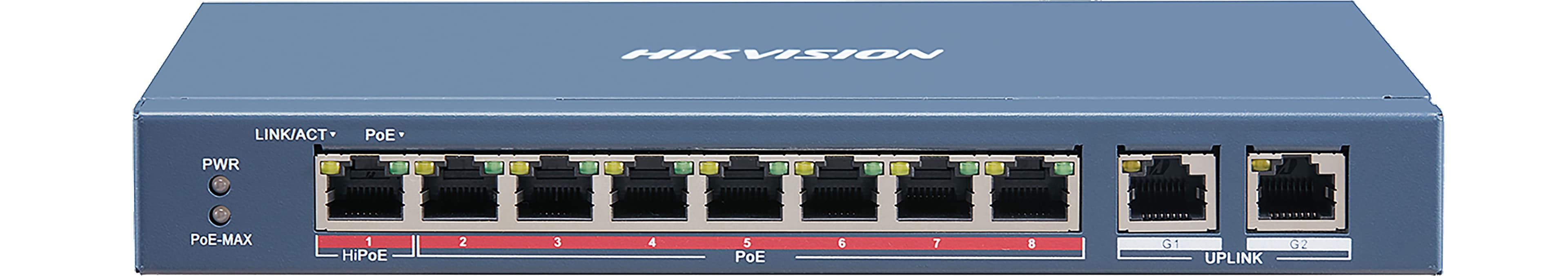 Hikvision DS-3E0310HP-E — 8 portli boshqarilmaydigan PoE Switch